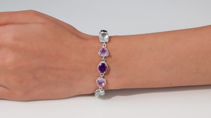Karis Montezuma Prasiolite and Rose De France Amethyst 15.90 ctw Toggle Clasp Bracelet in Platinum Bond & Stainless Steel (6.50-8.0In)