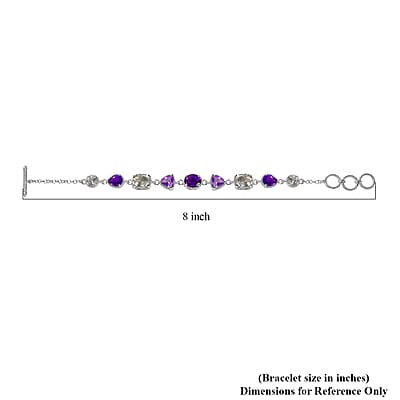 Karis Montezuma Prasiolite and Rose De France Amethyst 15.90 ctw Toggle Clasp Bracelet in Platinum Bond & Stainless Steel (6.50-8.0In)
