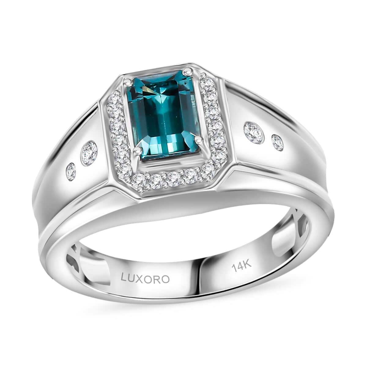 Luxoro AAA Monte Belo Indicolite and G-H I2 Diamond 1.60 ctw Men's Ring in 14K White Gold (Size  10.0) 7.75 Grams image number 0