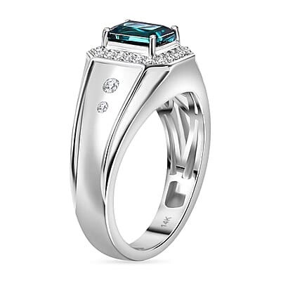 Luxoro AAA Monte Belo Indicolite and G-H I2 Diamond 1.60 ctw Men's Ring in 14K White Gold (Size  10.0) 7.75 Grams