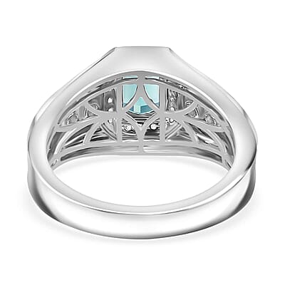 Luxoro AAA Monte Belo Indicolite and G-H I2 Diamond 1.60 ctw Men's Ring in 14K White Gold (Size  10.0) 7.75 Grams