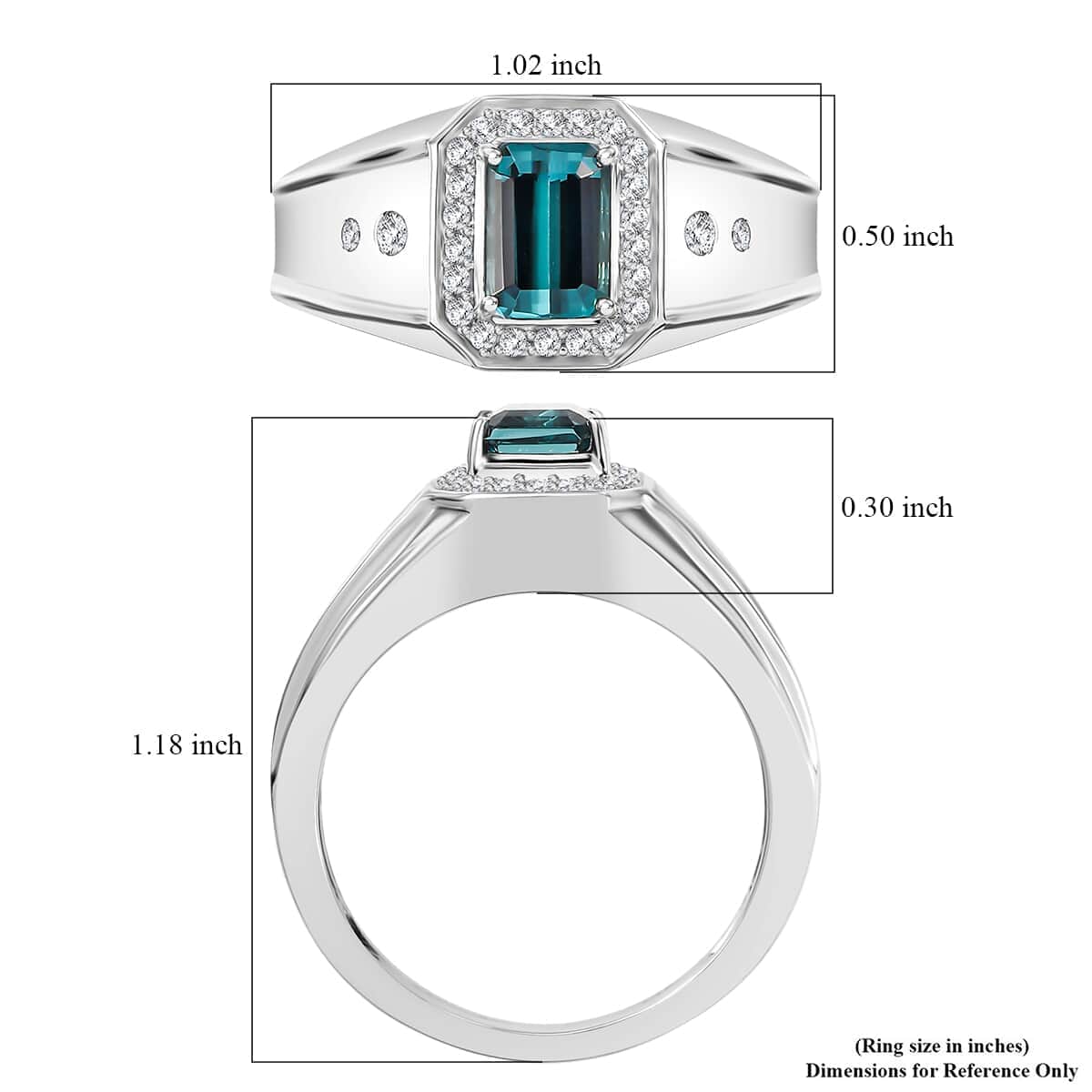 Luxoro AAA Monte Belo Indicolite and G-H I2 Diamond 1.60 ctw Men's Ring in 14K White Gold (Size  10.0) 7.75 Grams image number 5