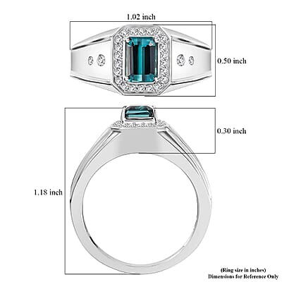 Luxoro AAA Monte Belo Indicolite and G-H I2 Diamond 1.60 ctw Men's Ring in 14K White Gold (Size  10.0) 7.75 Grams