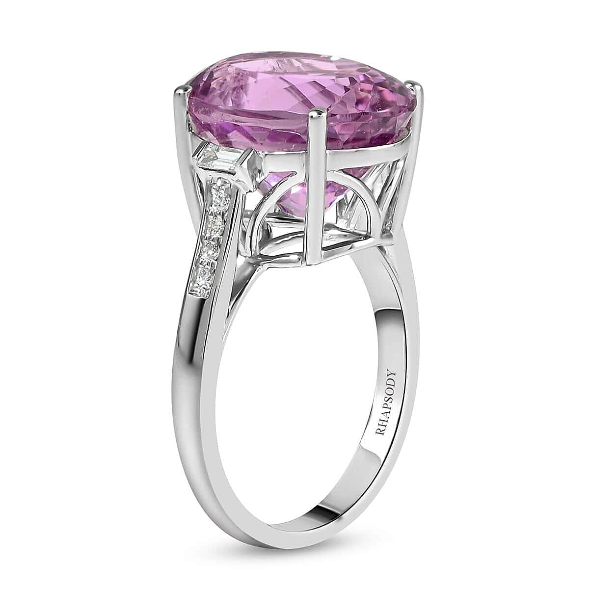 Certified & Appraised Rhapsody AAAA Patroke Kunzite and E-F VS Diamond 10.55 ctw Ring in 950 Platinum (Size 8.5) 7.86 Grams image number 3