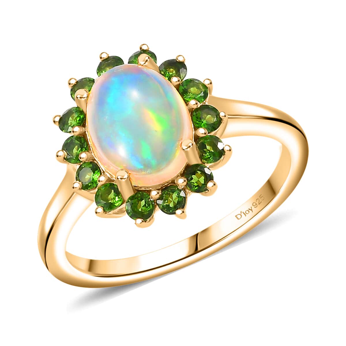 Premium Ethiopian Welo Opal and Chrome Diopside 1.65 ctw Dahlia Flower Ring in 18K Vermeil Yellow Gold Over Sterling Silver (Size 10.0) image number 0