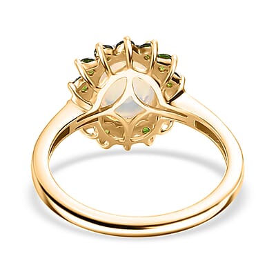 Premium Ethiopian Welo Opal and Chrome Diopside 1.65 ctw Dahlia Flower Ring in 18K Vermeil Yellow Gold Over Sterling Silver (Size 10.0)