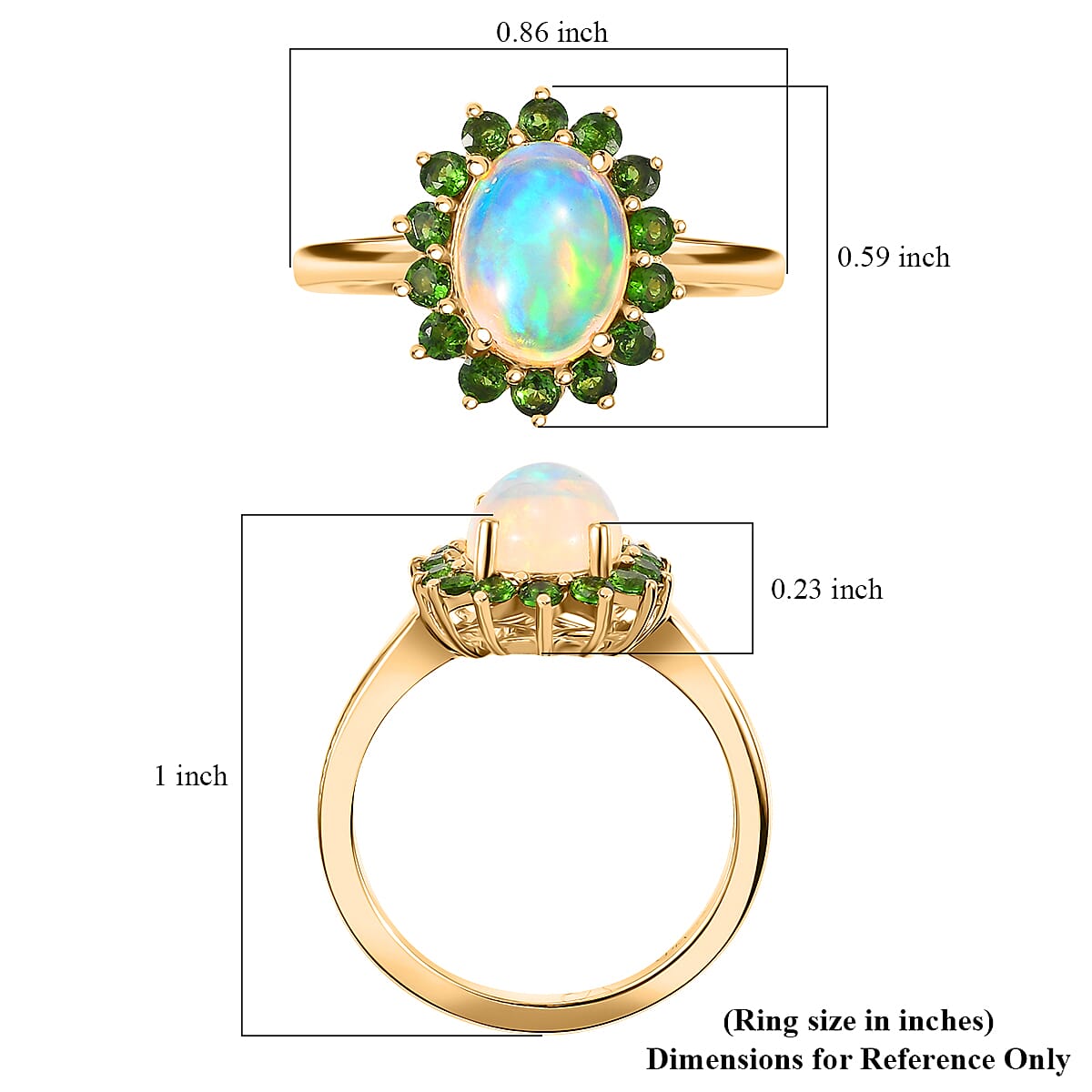 Premium Ethiopian Welo Opal and Chrome Diopside 1.65 ctw Dahlia Flower Ring in 18K Vermeil Yellow Gold Over Sterling Silver (Size 10.0)