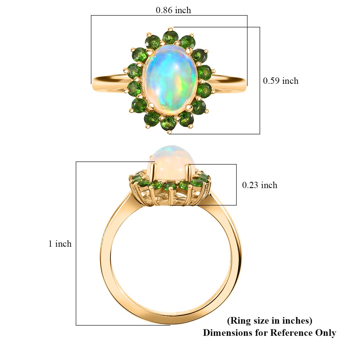 Premium Ethiopian Welo Opal and Chrome Diopside 1.65 ctw Dahlia Flower Ring in 18K Vermeil Yellow Gold Over Sterling Silver (Size 10.0) image number 6