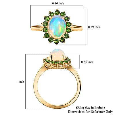 Premium Ethiopian Welo Opal and Chrome Diopside 1.65 ctw Dahlia Flower Ring in 18K Vermeil Yellow Gold Over Sterling Silver (Size 10.0)