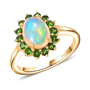 D'Joy Premium Ethiopian Welo Opal and Chrome Diopside 1.65 ctw Dahlia Flower Ring in 18K Vermeil Yellow Gold Over Sterling Silver (Size 8.0)