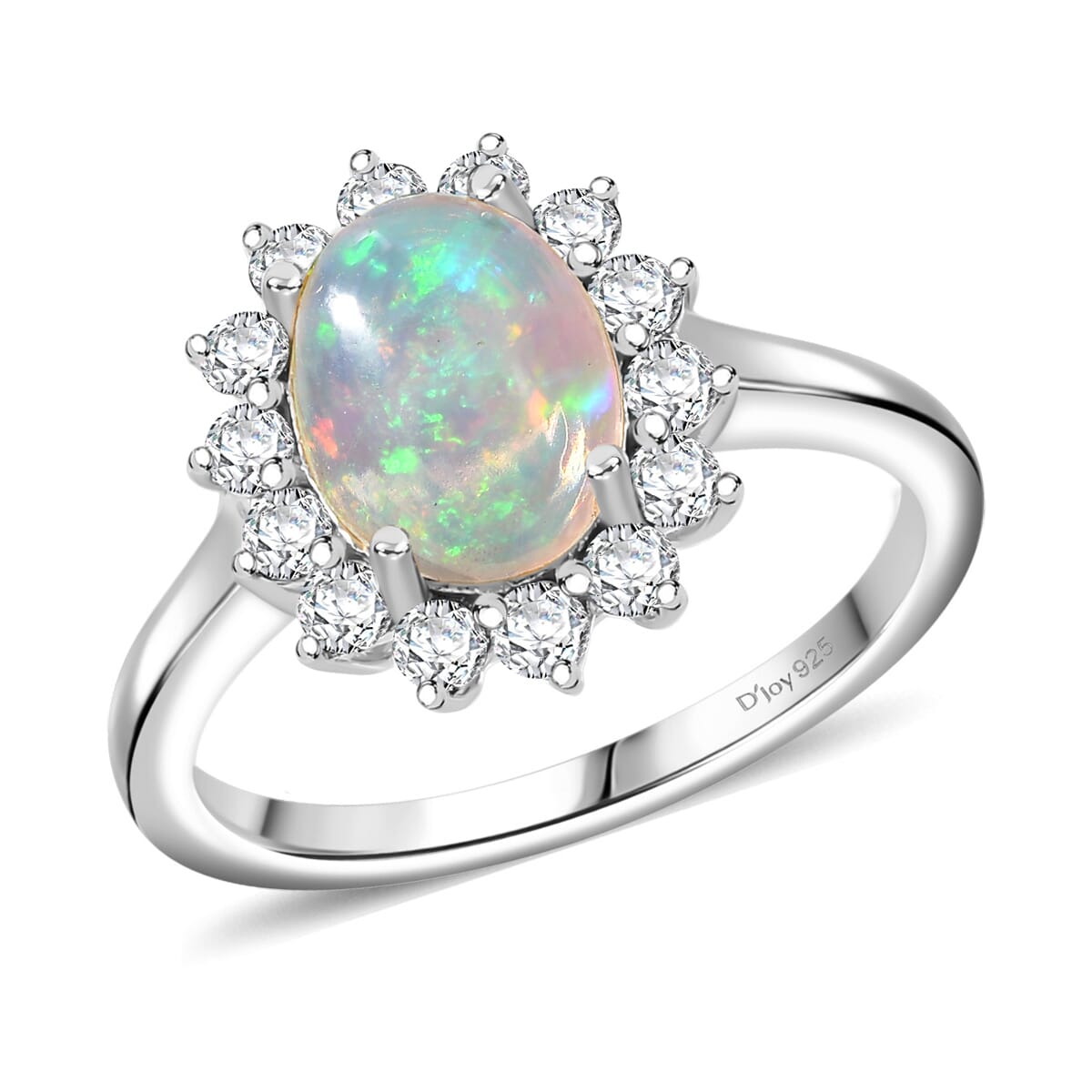 Premium Ethiopian Welo Opal and Moissanite 1.65 ctw Dahlia Flower Ring in Rhodium Over Sterling Silver (Size 6.0)  image number 0