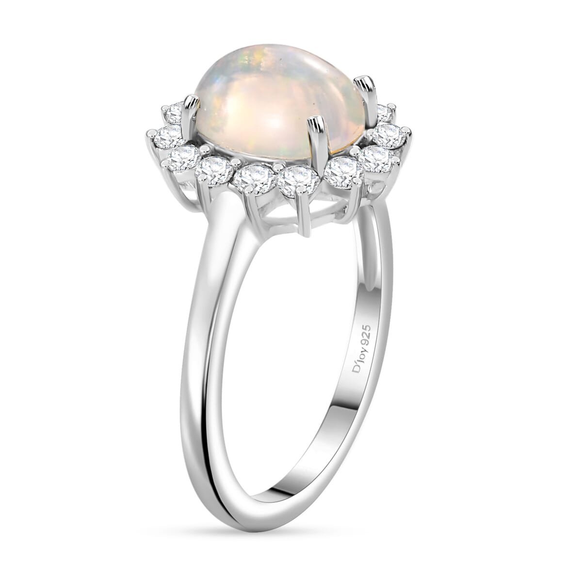 Premium Ethiopian Welo Opal and Moissanite 1.65 ctw Dahlia Flower Ring in Rhodium Over Sterling Silver (Size 6.0)  image number 3