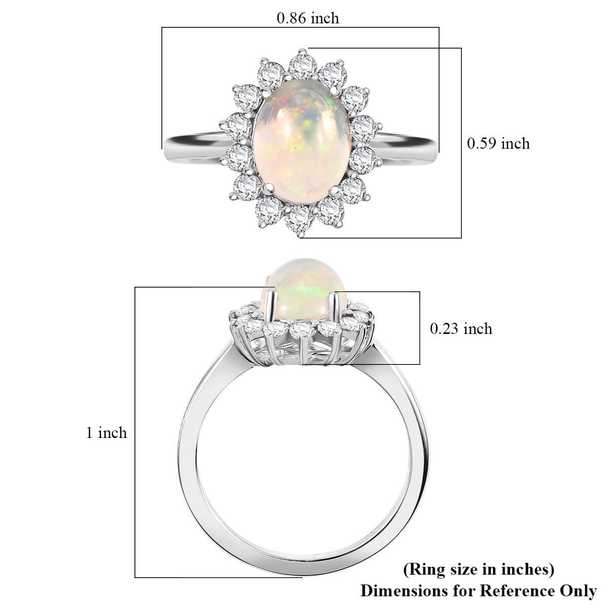 Premium Ethiopian Welo Opal and Moissanite 1.65 ctw Dahlia Flower Ring in Rhodium Over Sterling Silver (Size 6.0)  image number 5