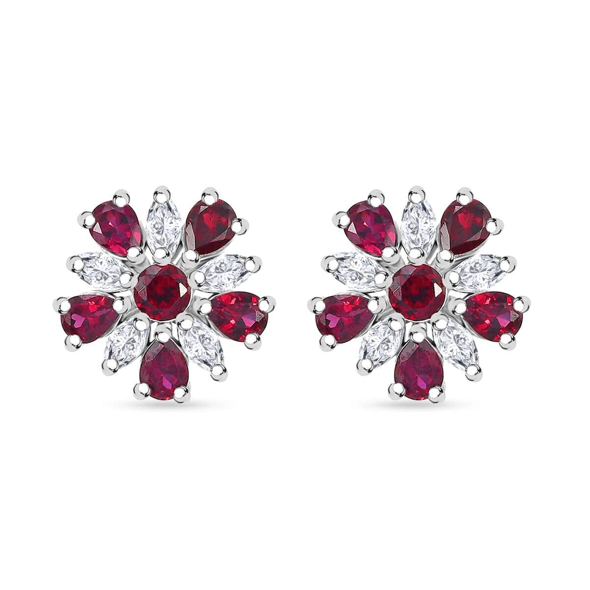 Premium Anthill Garnet and White Zircon 3.40 ctw Floral Earrings in Rhodium Over Sterling Silver image number 0