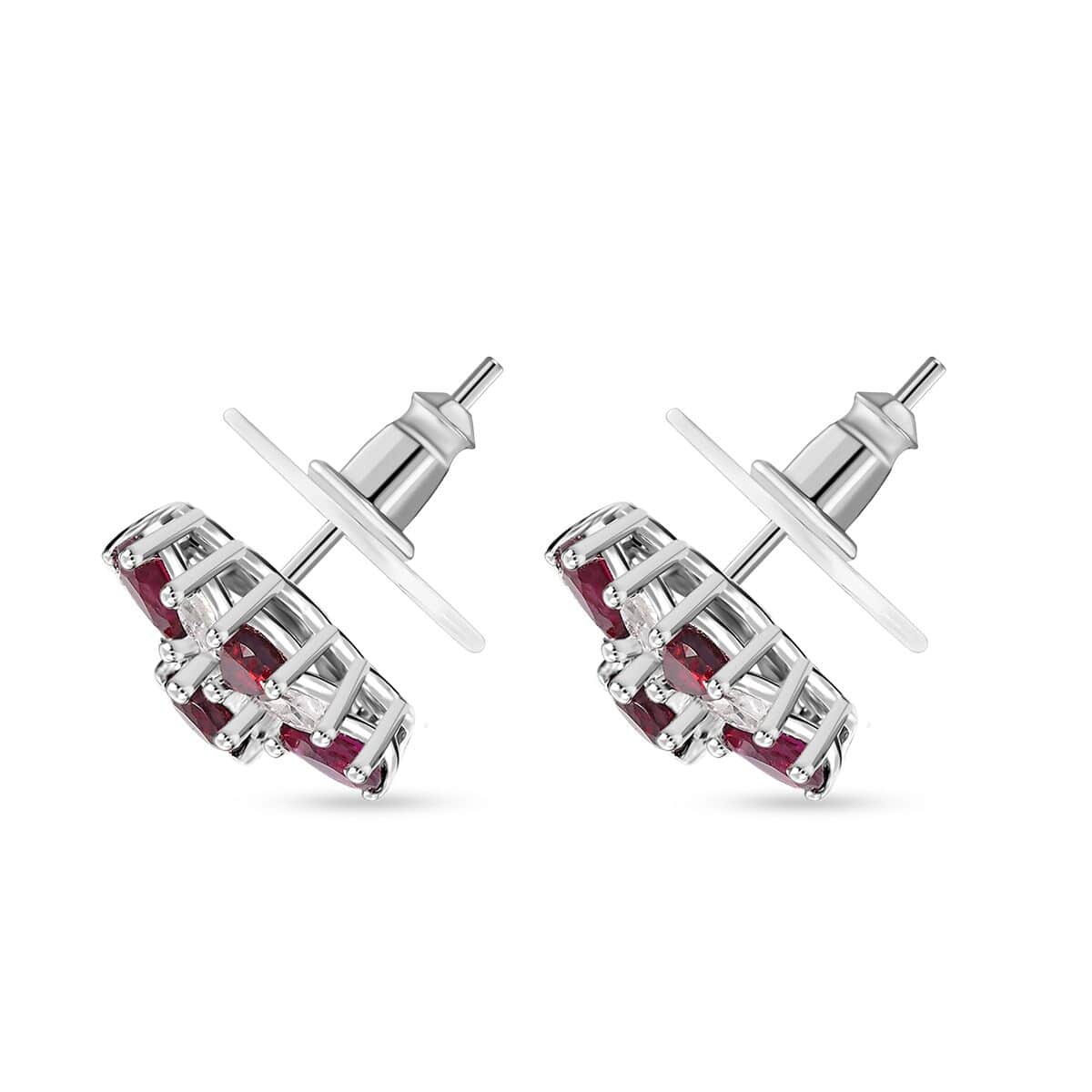 Premium Anthill Garnet and White Zircon 3.40 ctw Floral Earrings in Rhodium Over Sterling Silver image number 3