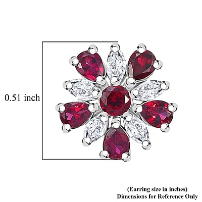D'Joy Premium Anthill Garnet and White Zircon 3.40 ctw Floral Earrings in Rhodium Over Sterling Silver