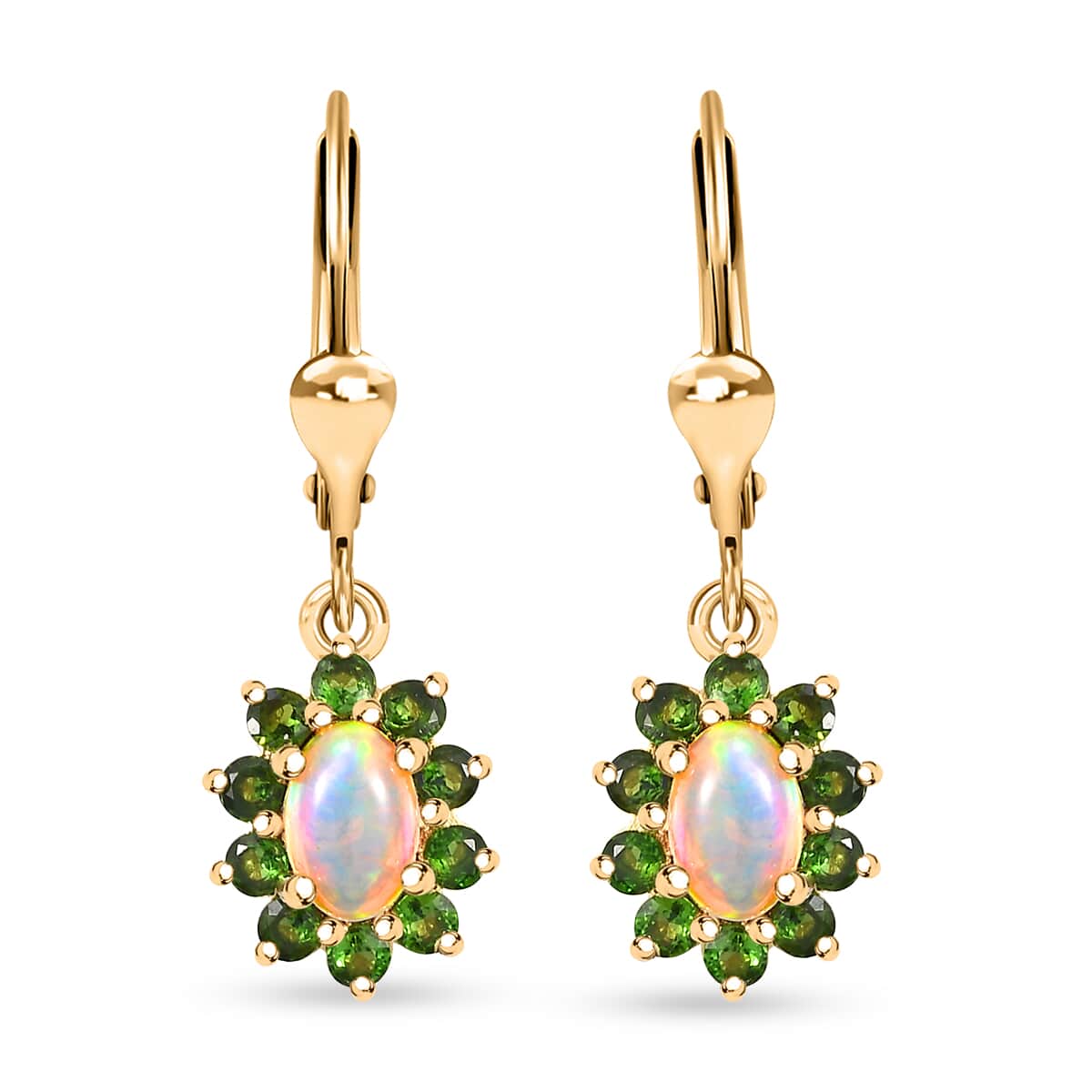 Premium Ethiopian Welo Opal, Chrome Diopside Sunburst Lever Back Earrings in 18K Vermeil YG Over Sterling Silver 1.40 ctw image number 0