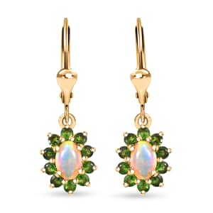 Premium Ethiopian Welo Opal and Chrome Diopside 1.40 ctw Dahlia Flower Earrings in 18K Vermeil Yellow Gold Over Sterling Silver