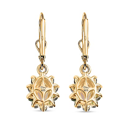 Premium Ethiopian Welo Opal and Chrome Diopside 1.40 ctw Dahlia Flower Earrings in 18K Vermeil Yellow Gold Over Sterling Silver