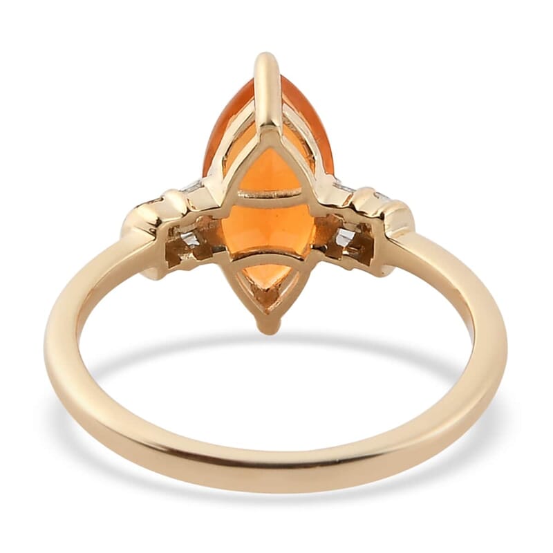 LUXORO 10K Yellow Gold Premium Jalisco Fire Opal and Diamond Ring (Size 10.0) 2 Grams 1.30 ctw