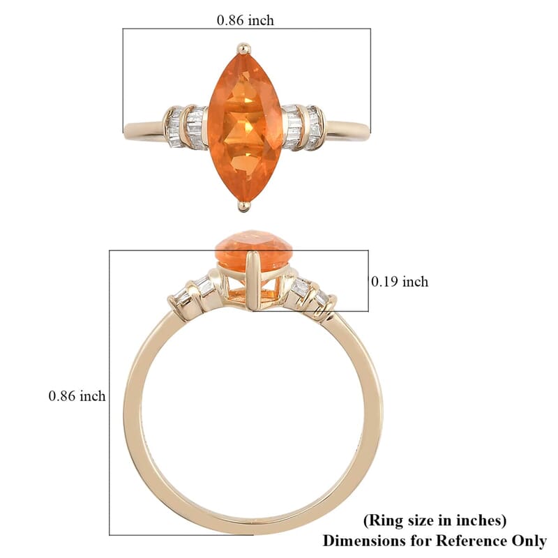 LUXORO 10K Yellow Gold Premium Jalisco Fire Opal and Diamond Ring (Size 10.0) 2 Grams 1.30 ctw