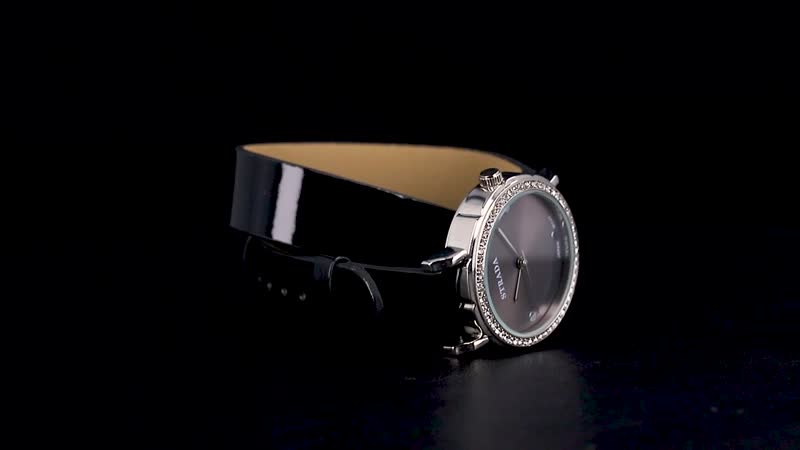 Strada Austrian Crystal Japanese Movement Watch with Black Faux Leather 2 Row Strap (35.05mm)