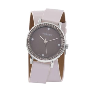 Value Buy Strada Austrian Crystal Japanese Movement Watch with White Faux Leather 2 Row Strap (35.05mm)
