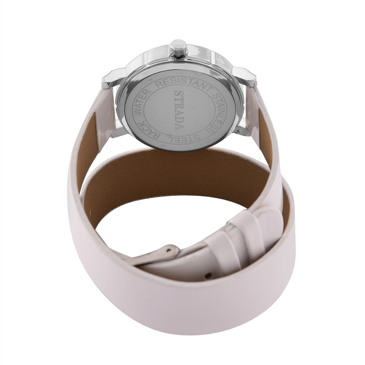 Value Buy Strada Austrian Crystal Japanese Movement Watch with White Faux Leather 2 Row Strap (35.05mm) image number 5