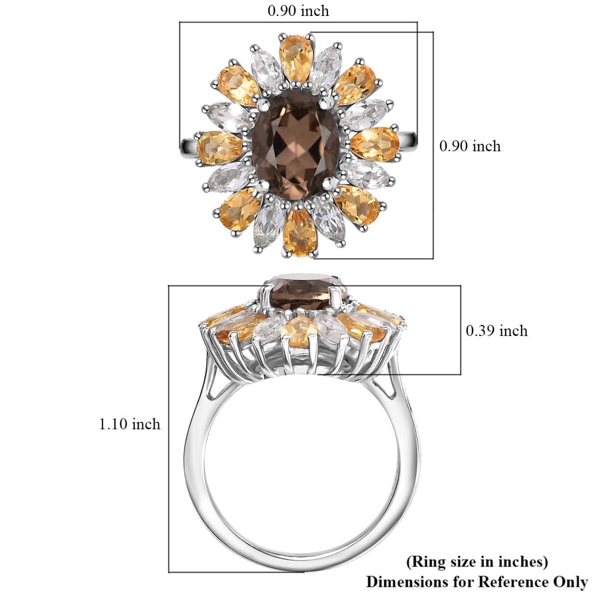 Brazilian Smoky Quartz and Multi Gemstone 5.65 ctw Sunlit Blossom Ring in Rhodium Over Sterling Silver (Size 10.0) image number 5