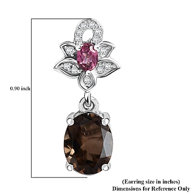 D'Joy Brazilian Smoky Quartz and Multi Gemstone 4.25 ctw Lotus Earrings in Rhodium Over Sterling Silver
