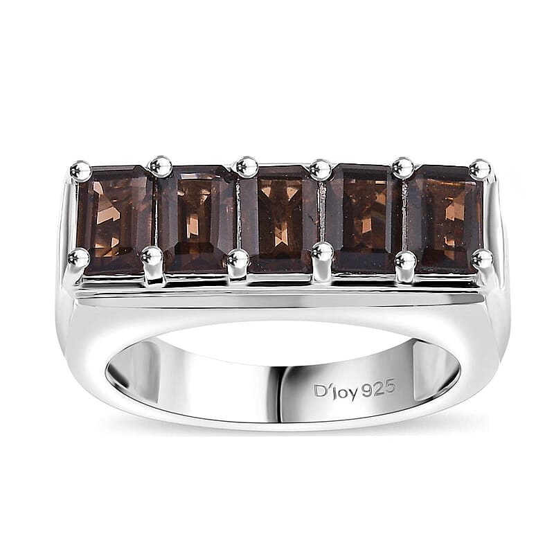 D'Joy Brazilian Smoky Quartz and White Zircon 2.85 ctw Men's Ring in Rhodium Over Sterling Silver (Size 10.0) 