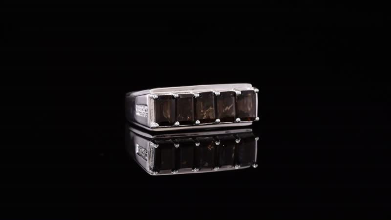 Smoky Quartz, White Zircon Men's Ring in Rhodium Over Sterling Silver (Size 10.0) 2.85 ctw