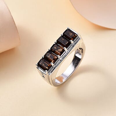 D'Joy Brazilian Smoky Quartz and White Zircon 2.85 ctw Men's Ring in Rhodium Over Sterling Silver (Size 10.0) 