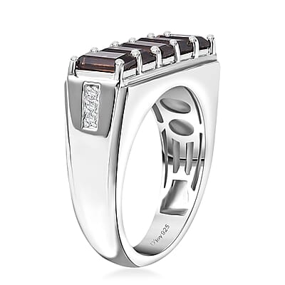 D'Joy Brazilian Smoky Quartz and White Zircon 2.85 ctw Men's Ring in Rhodium Over Sterling Silver (Size 10.0) 