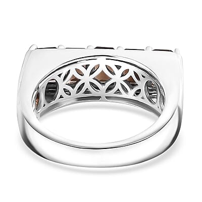 D'Joy Brazilian Smoky Quartz and White Zircon 2.85 ctw Men's Ring in Rhodium Over Sterling Silver (Size 10.0) 