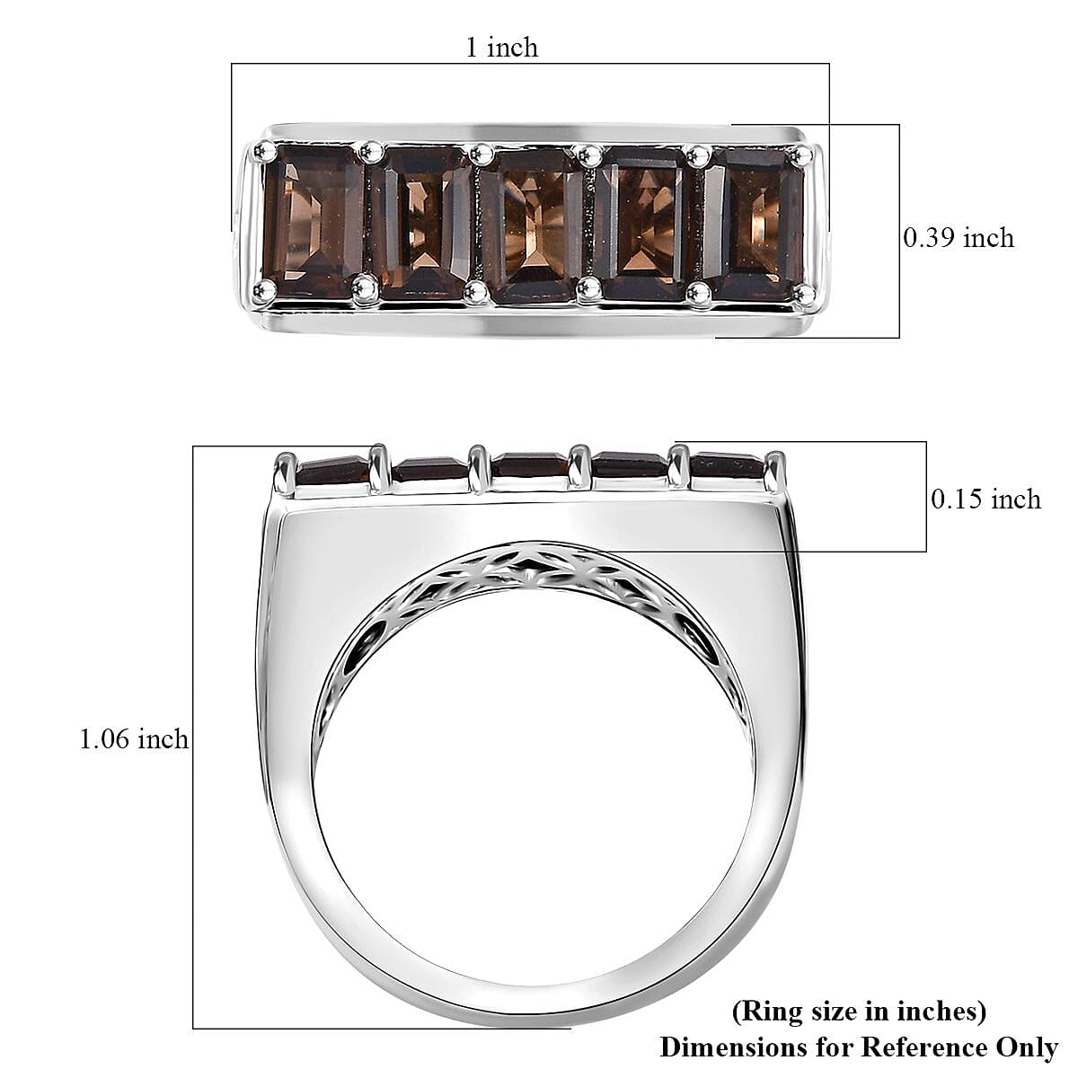 D'Joy Brazilian Smoky Quartz and White Zircon 2.85 ctw Men's Ring in Rhodium Over Sterling Silver (Size 11.0)  image number 5