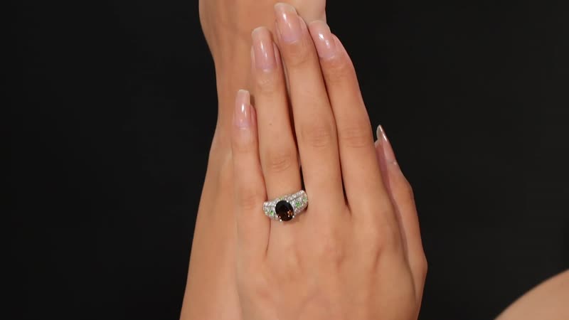 Premium Brazilian Smoky Quartz, Multi Gemstone Ring in Rhodium Over Sterling Silver (Size 7.0) 3.25 ctw