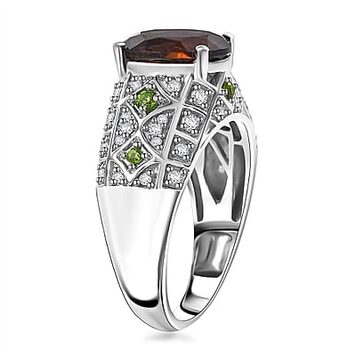 Premium Brazilian Smoky Quartz and Multi Gemstone 3.25 ctw Vintage Architecture Ring in Rhodium Over Sterling Silver (Size 10.0)