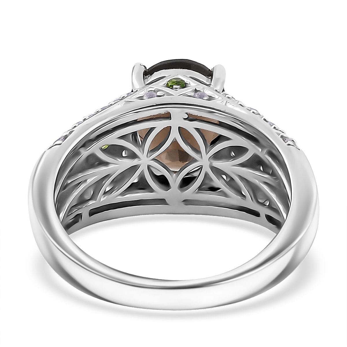 Premium Brazilian Smoky Quartz and Multi Gemstone 3.25 ctw Vintage Architecture Ring in Rhodium Over Sterling Silver (Size 10.0)