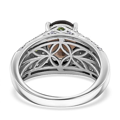Premium Brazilian Smoky Quartz and Multi Gemstone 3.25 ctw Vintage Architecture Ring in Rhodium Over Sterling Silver (Size 10.0)