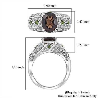 Premium Brazilian Smoky Quartz and Multi Gemstone 3.25 ctw Vintage Architecture Ring in Rhodium Over Sterling Silver (Size 10.0)