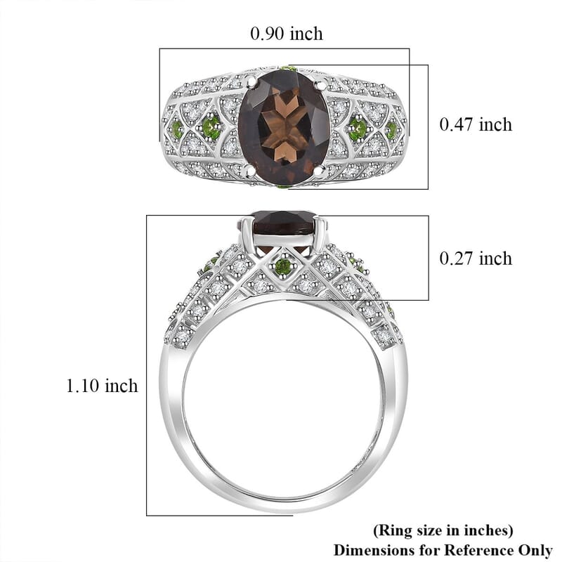 Premium Brazilian Smoky Quartz and Multi Gemstone 3.25 ctw Vintage Architecture Ring in Rhodium Over Sterling Silver (Size 10.0)