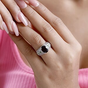 Premium Brazilian Smoky Quartz and Multi Gemstone 3.25 ctw Vintage Architecture Ring in Rhodium Over Sterling Silver (Size 6.0)