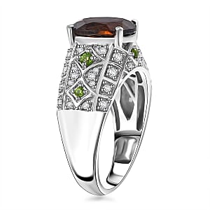 Premium Brazilian Smoky Quartz and Multi Gemstone 3.25 ctw Vintage Architecture Ring in Rhodium Over Sterling Silver (Size 6.0)