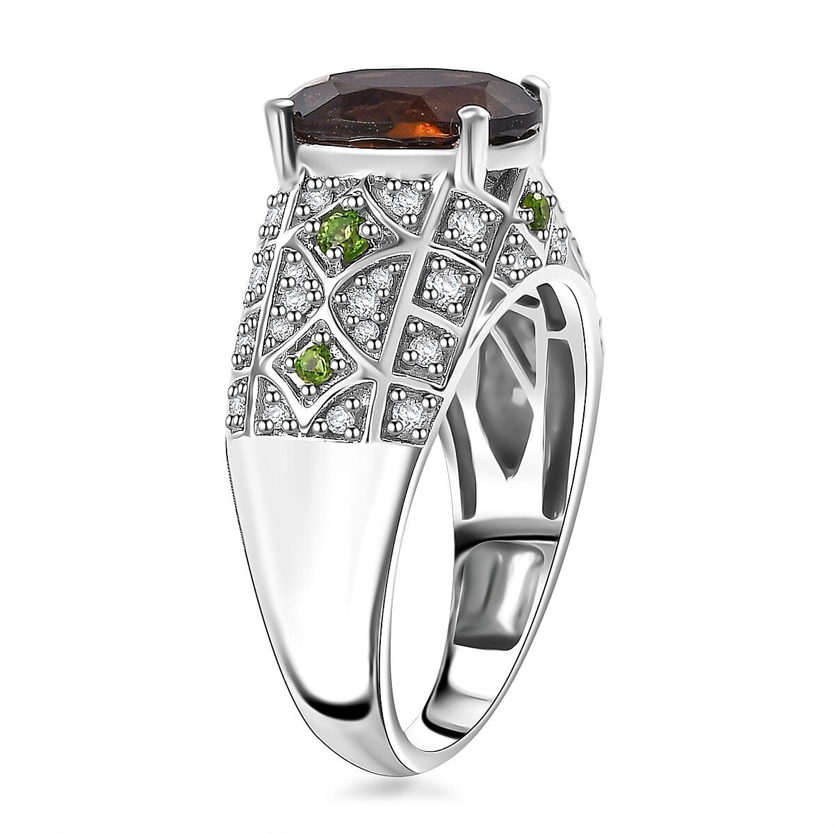 D'Joy Premium Brazilian Smoky Quartz and Multi Gemstone 3.25 ctw Vintage Architecture Ring in Rhodium Over Sterling Silver (Size 7.0) image number 3