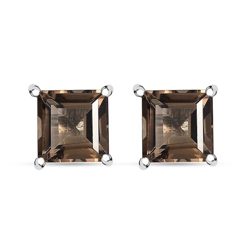 D'Joy Brazilian Smoky Quartz 3.75 ctw Solitaire Stud Earrings in Sterling Silver