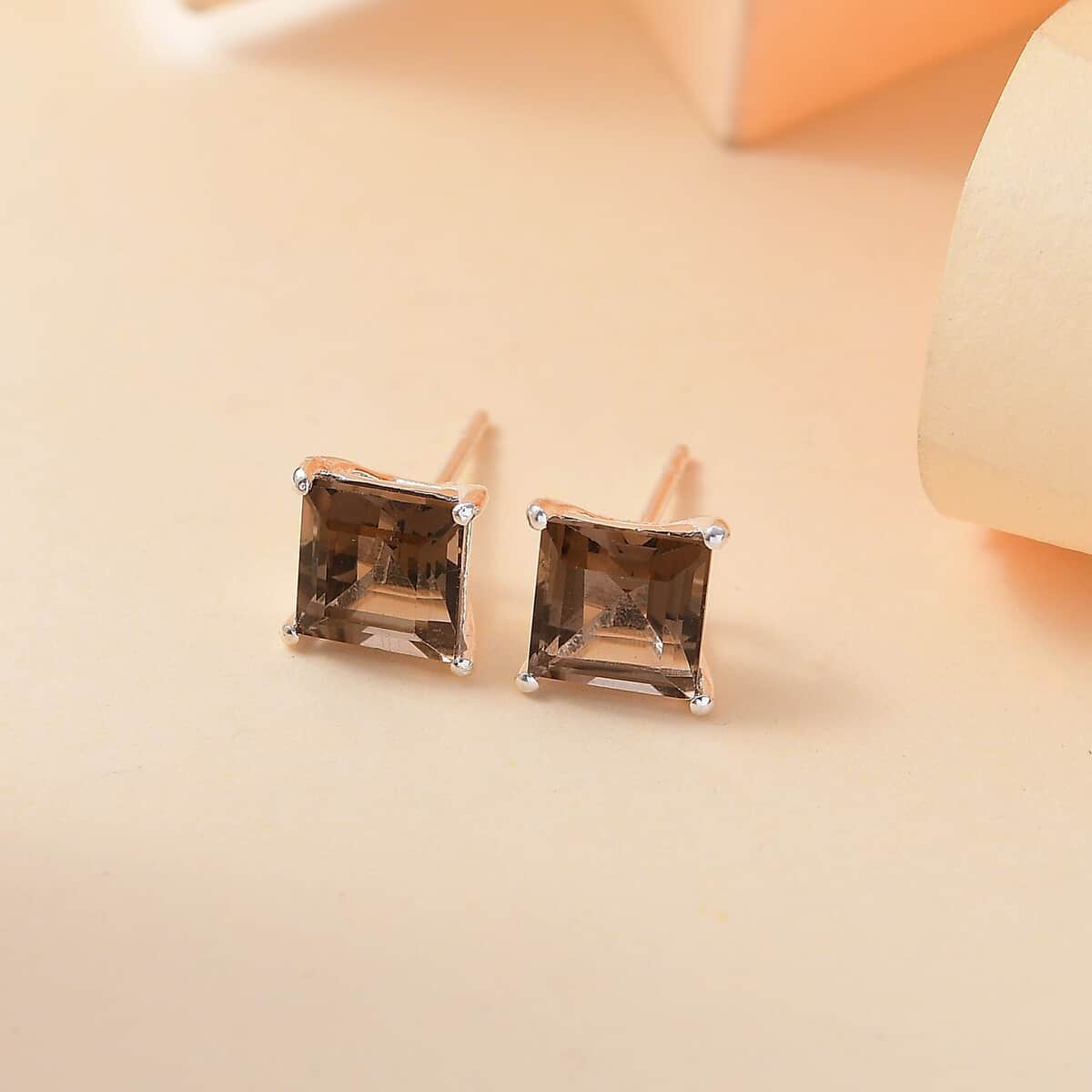 Brazilian Smoky Quartz 3.75 ctw Solitaire Stud Earrings in Sterling Silver image number 1