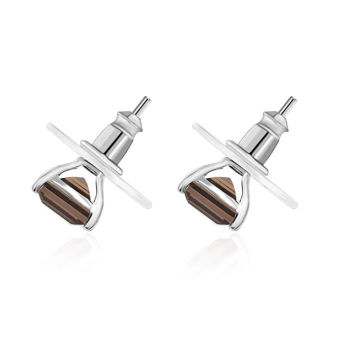 Brazilian Smoky Quartz 3.75 ctw Solitaire Stud Earrings in Sterling Silver image number 3