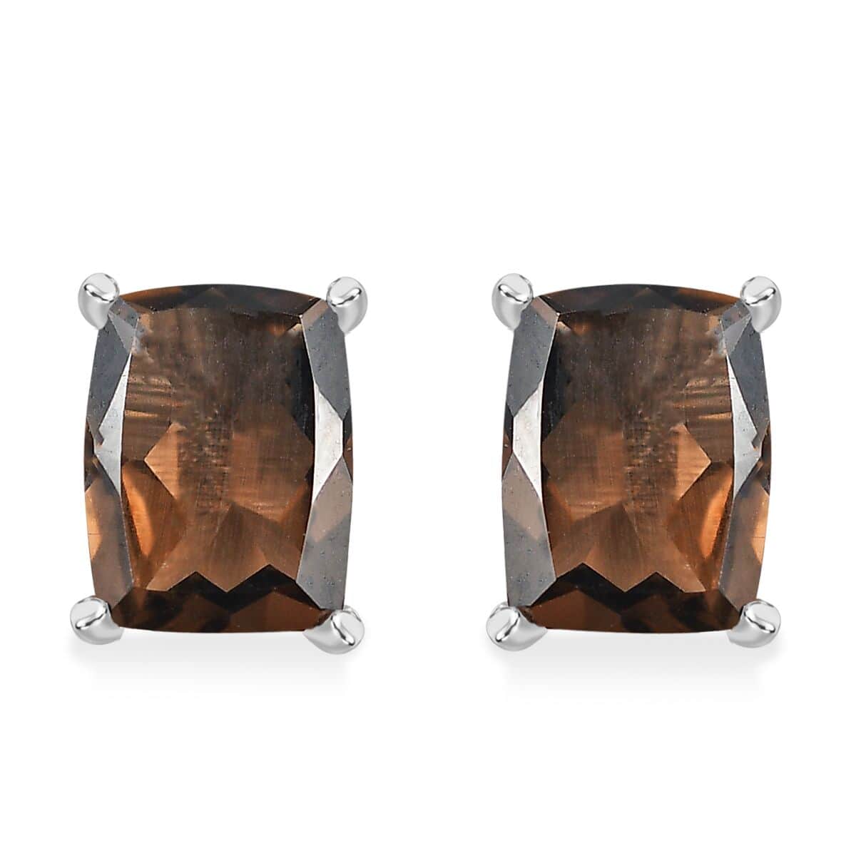 Brazilian Smoky Quartz 3.10 ctw Solitaire Stud Earrings in Sterling Silver image number 0