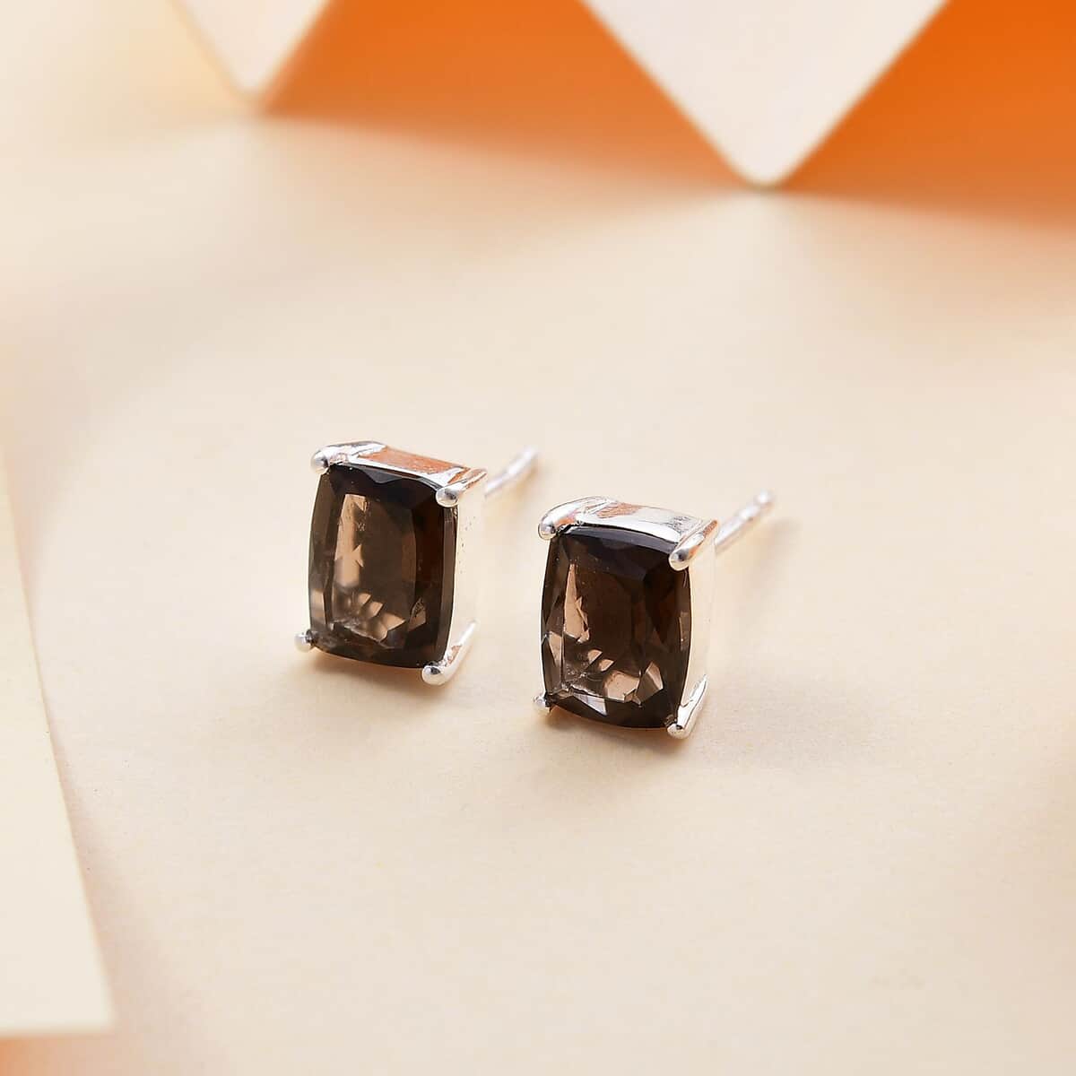 Brazilian Smoky Quartz 3.10 ctw Solitaire Stud Earrings in Sterling Silver image number 1